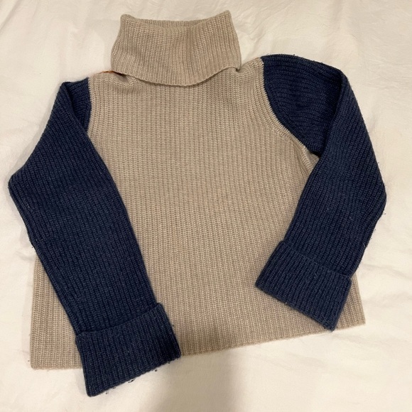 Autumn Cashmere Turtleneck Color Block Cuffed Knit Sweater - Picture 2 of 3